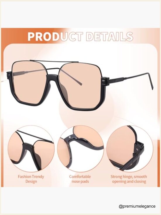 4 Retro Oversized Square Double Bridge Sunglasses UV400 Protection Unisex